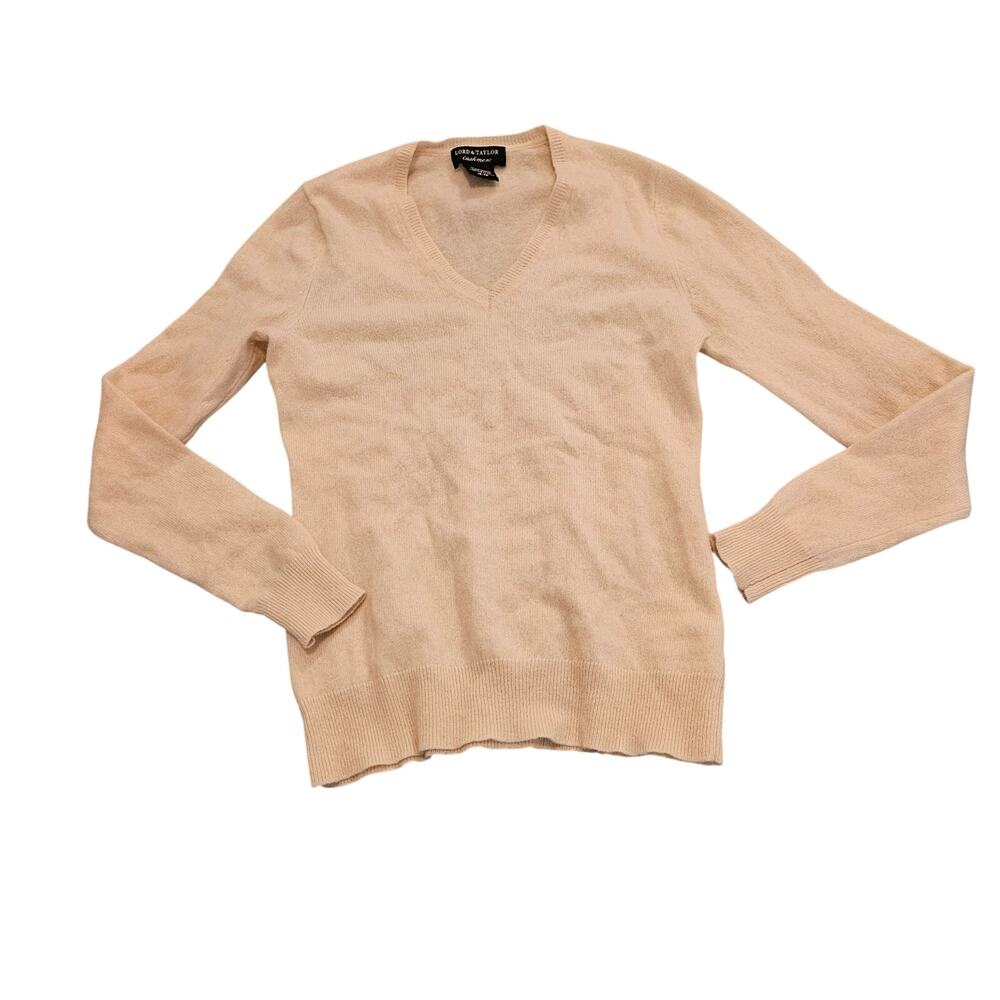 Lord & Taylor 100% Cashmere Ivory V-Neck Sweater Women's XS Long Sleeve